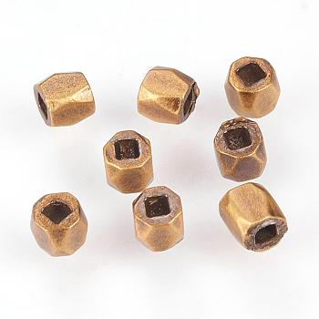 Brass Beads, Column, Faceted, Brushed Antique Bronze, 2.5x2.5x2.5mm, Hole: 1x1mm