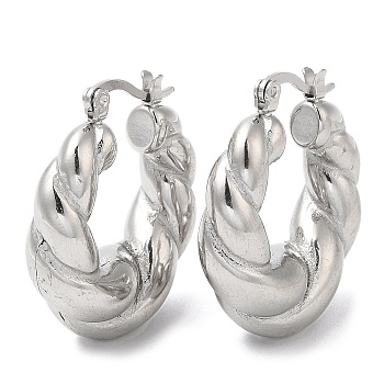 304 Stainless Steel Rope Chains Shape Hoop Earrings, Stainless Steel Color, 29~30x26x9.5mm
