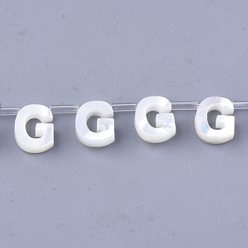 Natural Sea Shell Beads, White Shell Mother of Pearl Shell, Top Drilled Beads, Letter.G, 10x2.5~11.5x3mm, Hole: 0.8mm