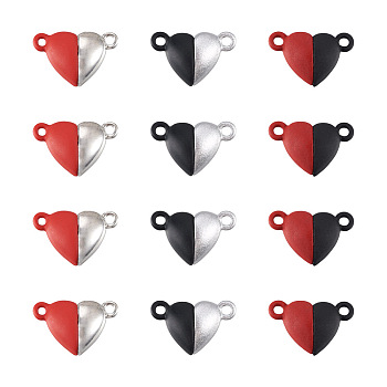 12 Sets 3 Colors Alloy Magnetic Clasps, for Pendants Making, Heart, Mixed Color, 10~10.5x15~15.5x6~6.5mm, Hole: 1.4~1.5mm, 4 sets/color