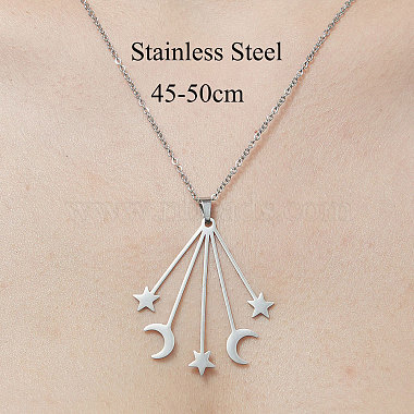 201 Stainless Steel Moon with Star Pendant Necklace(NJEW-OY001-59)-3