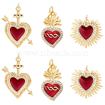 6Pcs 3 Styles Brass Micro Pave Clear Grade AAA Cubic Zirconia Pendants, with Enamel and Jump Ring, Long-Lasting Plated, Cadmium Free & Lead Free, Sacred Heart, Real 18K Gold Plated, 18~28x13.5~22x3~3.5mm, Hole: 3.6mm, 2pcs/style(KK-BBC0015-33A)