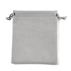 Velvet Jewelry Drawstring Bags, Rectangle, for Earrings Rings Necklaces, Silver, 12.1x10x0.6cm(TP-R030-01B-02)