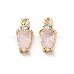 Brass Micro Pave Cubic Zirconia Pendants, with Glass, Teardrop Charms, Misty Rose, 13.5x6x3.5mm, Hole: 1.4mm(KK-P301-02G-01)