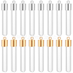 Glass Bottle Pendants, with Brass Caps, Platinum & Golden, 34x6mm, Hole: 2mm, 8pcs/color, 16pcs/set(GLAA-PH0007-29)