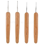 4Pcs 2 Styles Bamboo Handle Iron Crochet Hook Needles, Peru, 133~136x13x7mm, Pin: 0.5~0.75mm, 2pcs/style(TOOL-DJ0001-48)