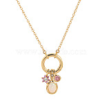 Brass Pave Cubic Zirconia Oval Flower Birth Stone Penant Necklaces with Synthetic Opal for Women, Golden, Pink, 17.72 inch(45cm)(WG88A4B-02)