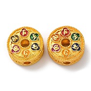 Rack Plating Alloy Enamel Beads, Cadmium Free & Lead Free, Flat Round, Matte Gold Color, Colorful, 13x6mm, Hole: 2.5mm(PALLOY-F303-04MG)