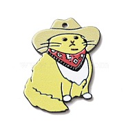 Opaque Acrylic Pendants, Printed, Cat Charm, Champagne Yellow, 39x33x2mm, Hole: 1.8mm(OACR-D008-02)