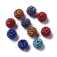 Pave Disco Ball Beads, Polymer Clay Rhinestone Beads, Grade A, Round, Mixed Color, PP14(2~2.1mm), 10mm, Hole: 1.0~1.2mm(RB-H258-10MM-M)