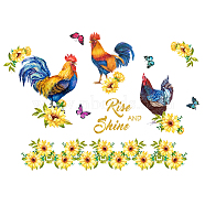 PVC Wall Stickers, for Wall Decoration, Rooster & Flower Pattern, Mixed Color, 300x850mm, 2pcs/set(DIY-WH0228-329)