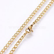 304 Stainless Steel Curb Chain Necklaces, with Lobster Claw Clasps, Golden, 19.69 inch(50cm), 3x0.8mm, link: 5x3x0.8mm(MAK-L015-30B)