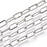 Unwelded Iron Paperclip Chains, Flat Oval, Drawn Elongated Cable Chains, with Spool, Platinum, 10x5x1mm, about 82.02 Feet(25m)/roll(CH-S125-02E-P)
