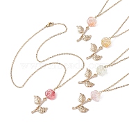 5Pcs 5 Colors 304 Stainless Steel Cable Chain Necklaces, Glass Pendant Necklaces, Rose Flower, Mixed Color, 17.52 inch(44.5cm), 1pc/color(NJEW-JN04769)