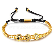 Stainless Steel Round Ball Braided Beaded Bracelets, Adjustable Dice Bracelets for Women Men, Golden(DD1308-1)