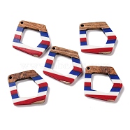 Independence Day Opaque Striped Resin & Walnut Wood Pendants, Hollow Geometric Charms, Nuggets, 35.8x32.5x3.4mm, Hole: 2.1mm(RESI-U010-02I)