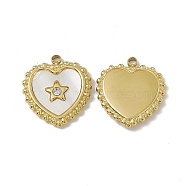 Vacuum Plating 201 Stainless Steel Pendants, Heart Charms, with Crystal Rhinestone and Shell, Real 18K Gold Plated, 17x15x2mm, Hole: 1.6mm(STAS-J401-VC702)