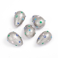 Paint Sprayed Shell Pearl Beads, with Enamel, Textured, teardrop, with Evil Eye, Gray, 24~25.5x15.5~16.5mm, Hole: 1mm(X-BSHE-I010-09A)