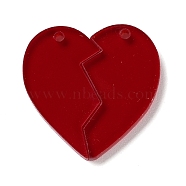 Transparency Acrylic Pendants, Heart Charm, Dark Red, Half: 26.5x15~16x3mm, Hole:1.5mm.(MACR-M047-09)