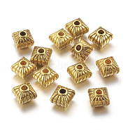 Tibetan Style Spacer Beads, Square, Lead Free & Nickel Free & Cadmium Free, Antique Golden, 7x7x6.5mm, Hole: 1mm(X-GLF5162Y-NF)
