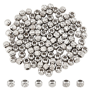 120Pcs 3 Style 201 Stainless Steel Beads, Round with Twill Pattern, Stainless Steel Color, 3x2.5mm, Hole: 1.5mm, 40pcs/style(STAS-NB0001-69)