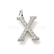 304 Stainless Steel Micro Pave Cubic Zirconia Pendants, Letter A~Z Charms, Letter X, 12.5x8.5x2mm, Hole: 2mm(STAS-H228-06P-X)