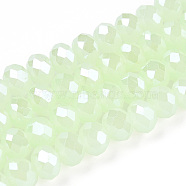 Electroplate Glass Beads Strands, Imitation Jade Beads, Pearl Luster Plated, Faceted, Rondelle, Pale Green, 4x3mm, Hole: 0.4mm, about 113~115pcs/strand, 16.14~16.34 inch(41~41.5cm)(EGLA-A044-J4mm-A01)