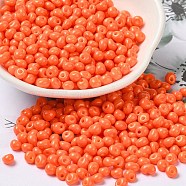 6/0 Opaque Baking Paint Glass Seed Beads, Teardrop, Tomato, 4.5~5x4x3~3.5mm, Hole: 0.9mm, about 5625Pcs/Pound(SEED-M012-02A-05)