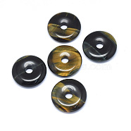Natural Tiger Eye Pendants, Donut/Pi Disc, Donut Width: 12mm, 30x5~7mm, Hole: 6mm(G-P415-22E)