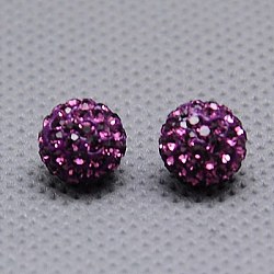 Czech Glass Rhinestones Beads, Polymer Clay Inside, Half Drilled Round Beads, 204_Amethyst, PP9(1.5.~1.6mm), 8mm, Hole: 1mm(RB-E482-8mm-204)
