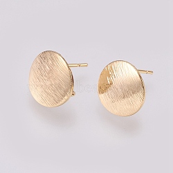 Brass Ear Stud Findings, for DIY Earring Making, with Loop, Flat Round, Nickel Free, Real 18K Gold Plated, 12mm, Hole: 2mm, pin: 0.5mm(X-KK-S336-15G)