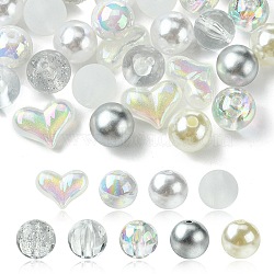 40Pcs 9 Styles Acrylic Beads, Round, Mixed Color, 15~16mm, Hole: 2~2.8mm(MACR-FS0001-66)