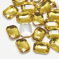Pointed Back Glass Rhinestone Cabochons, Faceted, Rectangle Octagon, Topaz, 18x13x5mm(RGLA-T079-13x18mm-22)