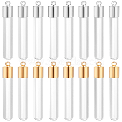 Glass Bottle Pendants, with Brass Caps, Platinum & Golden, 34x6mm, Hole: 2mm, 8pcs/color, 16pcs/set(GLAA-PH0007-29)
