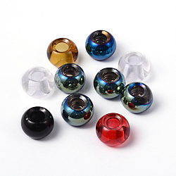 Mixed Large Hole Rondelle Glass European Beads, No Metal Core, about 15mm in diameter, 10mm thick, hole: 5mm(X-GDA006)