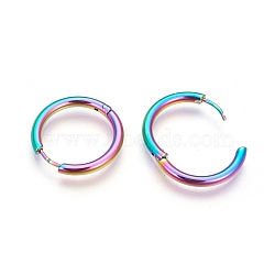 304 Stainless Steel Hoop Earrings, Manual Polishing Huggie Earrings, Rainbow, Multi-color, 10 Gauge, 15x2.5mm, Pin: 0.9mm(±0.1mm), Inner Diameter: 10mm(EJEW-P177-C-14)