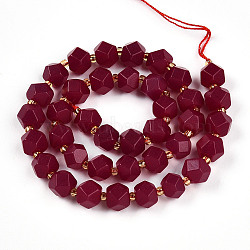 Natural Ruby Beads Strands, with Seed Beads, Star Cut Round Beads, Faceted, 7.5~8x9~10x9~10mm, Hole: 1.2mm, about 37~38pcs/strand, 14.69''(37.3cm), Seed Beads: 2.5~3x2mm(G-T140-10)