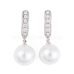 Rack Plating Brass Clear Cubic Zirconia ABS Pearl Earrings, Cadmium Free & Lead Free, Long-Lasting Plated, Round, Hoop Earrings, Platinum, 32x4mm(EJEW-S219-15P-02)