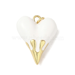 Rack Plating Brass Pendants, with Enamel, Long-Lasting, Lead Free & Cadmium Free, Real 18K Gold Plated, Heart Charm, White, 24.5x19.5x8.5mm, Hole: 3mm(KK-S366-06G-01)