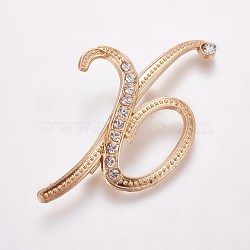 Alloy Brooches, with Rhinestone, Letter, Letter.X, Golden, 63x38x3.5mm, Pin: 1mm(JEWB-WH0005-01X-G)