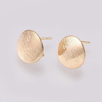 Brass Ear Stud Findings, for DIY Earring Making, with Loop, Flat Round, Nickel Free, Real 18K Gold Plated, 12mm, Hole: 2mm, pin: 0.5mm