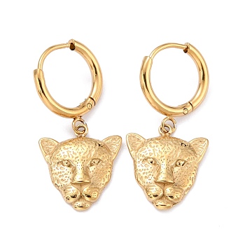 Ion Plating(IP) 316 Stainless Steel Huggie Hoop Earrings, Textured, Leopard, Real 24K Gold Plated, 26mm, Pin: 8mm