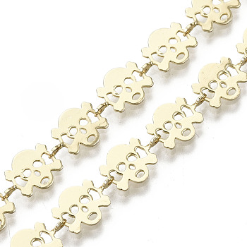 Brass Skull Link Chains, for Halloween Jewelry Making, Long-Lasting Plated, Unwelded, Light Gold, 7x11x2.5mm