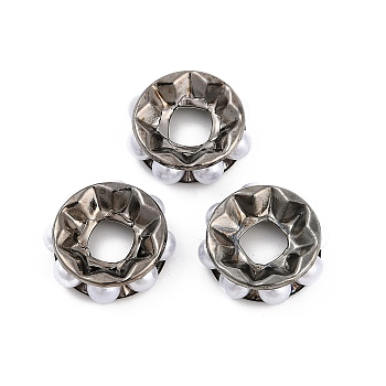 Brass Beads, Cadmium Free & Lead Free, with ABS Plastic Imitation Pearl, Flat Round, Gunmetal, 18x5.5mm, Hole: 6.5mm