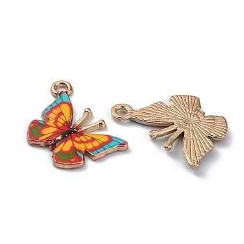 Alloy Enamel Printed Pendants, Butterfly Charms, Golden, Gold, 15x20.5x2mm, Hole: 1.8mm
