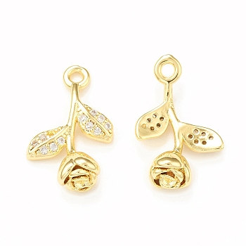 Brass Micro Pave Cubic Zirconia Charms, Rose Charm for Valentine's Day, Real 18K Gold Plated, 16.5x10x5mm, Hole: 1.4mm