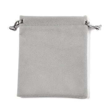 Velvet Jewelry Drawstring Bags, Rectangle, for Earrings Rings Necklaces, Silver, 12.1x10x0.6cm