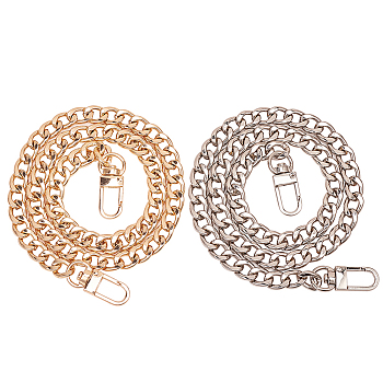 Bag Strap Chains, Iron Curb Link Chains, with Swivel Clasps, Platinum & Golden, 2strands/set