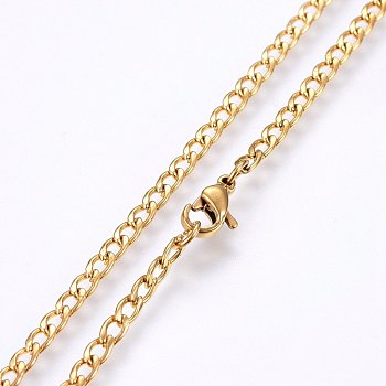 304 Stainless Steel Curb Chain Necklaces, with Lobster Claw Clasps, Golden, 19.69 inch(50cm), 3x0.8mm, link: 5x3x0.8mm