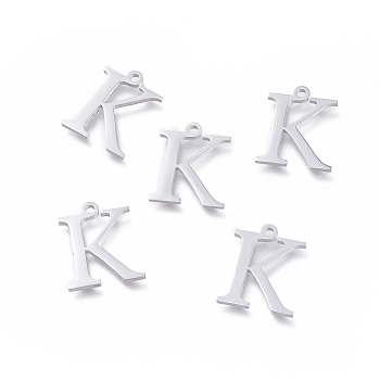 304 Stainless Steel Charms, Greek Alphabet, Stainless Steel Color, Letter.K, 13.8x11.2x1mm, Hole: 1.2mm